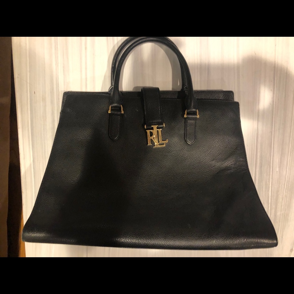 Ralph Lauren-Lauren black pebble leather tote bag